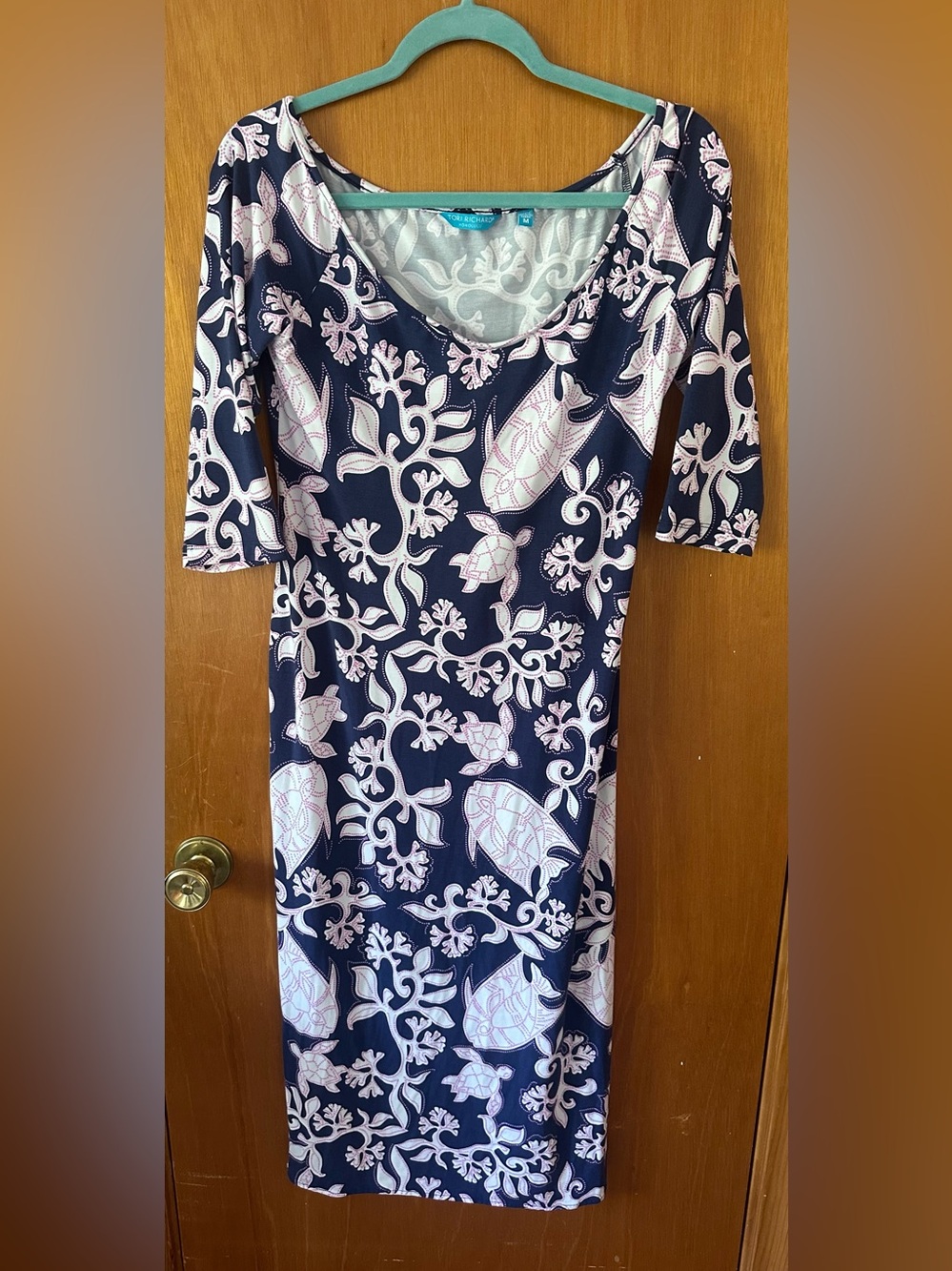 Tori Richard Honolulu Honu Sea Turtle Fish Knit Scoop Neck Dress Medium NWOT